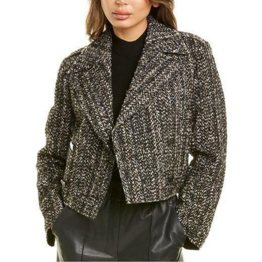 THEORY Sargent Jacket Blazer Clipped‎ Tweed Crop Wool Women’s 2 Double Breasted